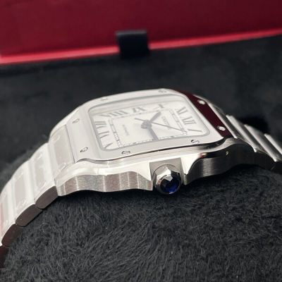 Pre-owned Cartier Santos De  Wssa0029 Stainless Steel White Medium Complete Watch