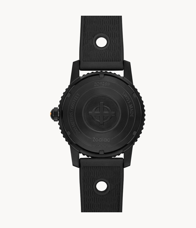 Pre-owned Zodiac Super Sea Wolf 53 Compression Automatic Black Dial Rubber Watch Zo9289