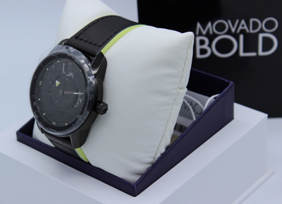 Pre-owned Movado Authentic  Bold Trend Verso Black Leather Men's Watch 3600696