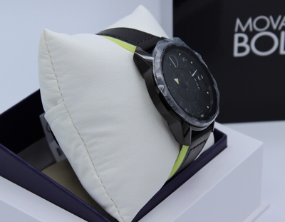 Pre-owned Movado Authentic  Bold Trend Verso Black Leather Men's Watch 3600696