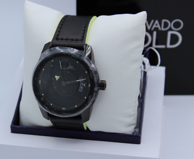 Pre-owned Movado Authentic  Bold Trend Verso Black Leather Men's Watch 3600696