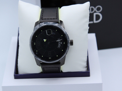 Pre-owned Movado Authentic  Bold Trend Verso Black Leather Men's Watch 3600696