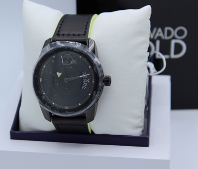Pre-owned Movado Authentic  Bold Trend Verso Black Leather Men's Watch 3600696