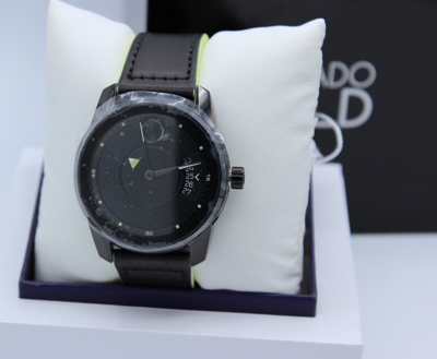Pre-owned Movado Authentic  Bold Trend Verso Black Leather Men's Watch 3600696