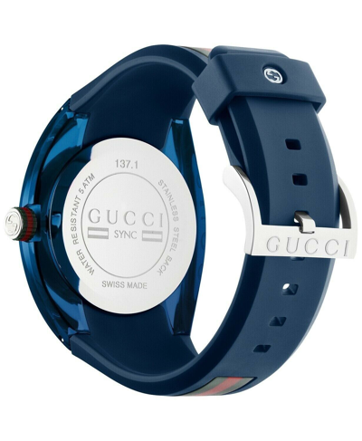 Pre-owned Gucci Ya137104 Sync Blue Dial Silicone Strap Men's Watch - Blue.