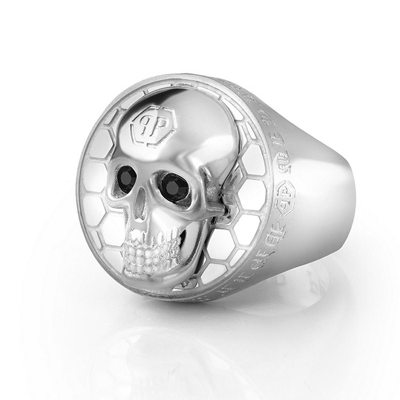 Pre-owned Philipp Plein Men's Ring Stainless Steel Silver 3d Skull Pj8aa09r