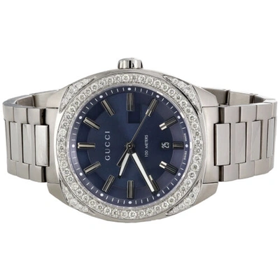 Pre-owned Gucci Mens  Gc2570 Genuine Diamond Watch Ya142303 Blue Dial 41mm | 1.82 Ct. In White
