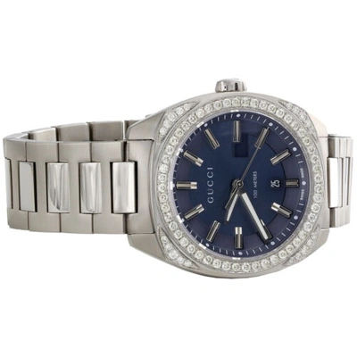 Pre-owned Gucci Mens  Gc2570 Genuine Diamond Watch Ya142303 Blue Dial 41mm | 1.82 Ct. In White