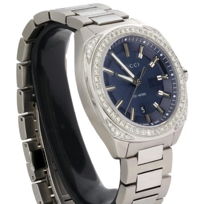 Pre-owned Gucci Mens  Gc2570 Genuine Diamond Watch Ya142303 Blue Dial 41mm | 1.82 Ct. In White