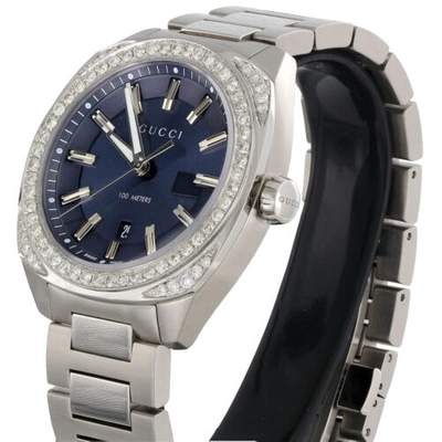 Pre-owned Gucci Mens  Gc2570 Genuine Diamond Watch Ya142303 Blue Dial 41mm | 1.82 Ct. In White