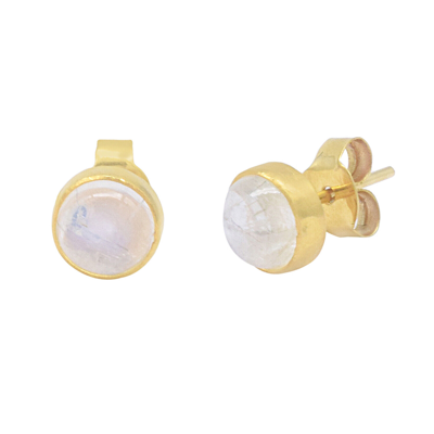 Pre-owned Handmade Stud Engagement Earrings 18k Yellow Gold Natural Moonstone Gemstone Jewelry