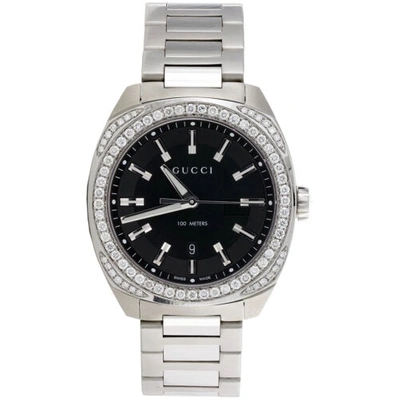Pre-owned Gucci Mens Ya142301  Gc2570 Genuine Diamond Watch 40mm Black Dial 1.82 Ct. In White
