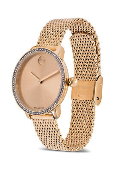 Pre-owned Movado Bold Crystal Gold-tone Mesh Ladies Watch 3600656