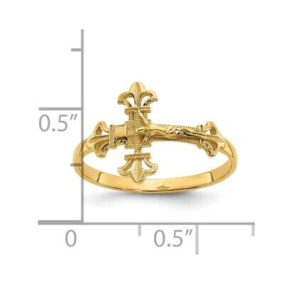 Pre-owned Diamond2deal 14k Yellow Gold Diamond Cut Crucifix Cross Jesus Religious Ring Size 8.75