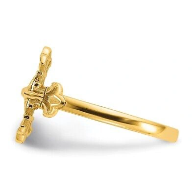 Pre-owned Diamond2deal 14k Yellow Gold Diamond Cut Crucifix Cross Jesus Religious Ring Size 8.75