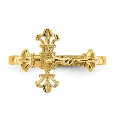 Pre-owned Diamond2deal 14k Yellow Gold Diamond Cut Crucifix Cross Jesus Religious Ring Size 8.75