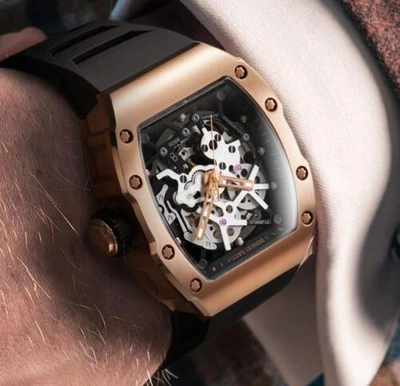 Pre-owned Gatti Fashion Gold  Auto Watch Mechanical Tonneau Formal Luminous Wristwatch Gift