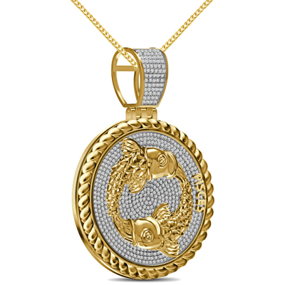 Pre-owned Zodiac Genuine 1.50 Cwt. Vvs/1 Moissanite  Sign Pisces Fish Charm Pendant + Chain In Yellow Gold Finish