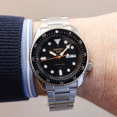 Pre-owned Seiko 5 Skx Sports Black Dial Silver-tone Case Men's Watch Srpk05 (fedex 2 Day)