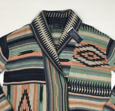 Pre-owned Polo Ralph Lauren Southwestern Indian Tribal Aztec Navajo Knit Sweater Cardigan In Multicolor