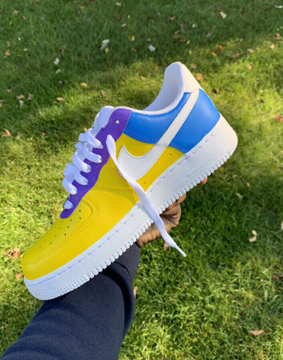 Pre-owned Nike Air Force 1 Custom Sneakers Purple Yellow Blue Mens Womens Kids White Shoes