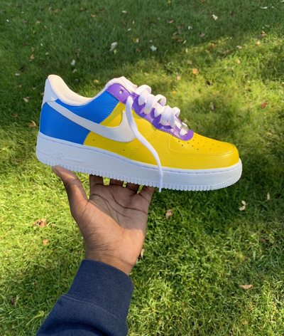 Pre-owned Nike Air Force 1 Custom Sneakers Purple Yellow Blue Mens Womens Kids White Shoes