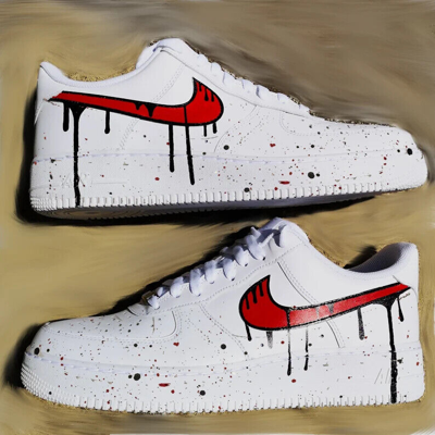 Pre owned Nike Custom Sneakers Air Force 1 Blood Drip Splatter Red Black White Shoes Mens ModeSens
