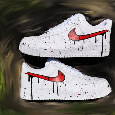 Pre-owned Nike Custom Sneakers Air Force 1 Blood Drip Splatter Red Black White Shoes Mens