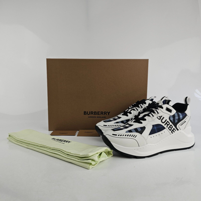 Pre-owned Burberry Men's Sean White And Blue Sneakers