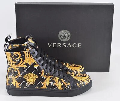 Pre-owned Versace Men's Leather Baroque Medusa High Top Sneakers Shoes 40 7 In Multicolor