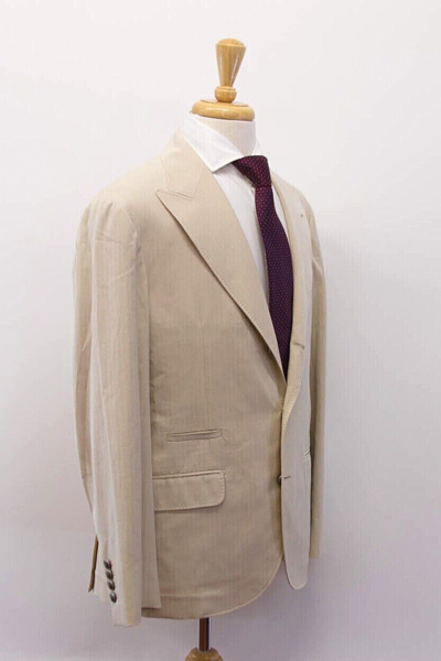 BRUNELLO CUCINELLI Pre-owned $5395  Men's Herringbone Sport Coat With Logo Buttons A228 In Beige