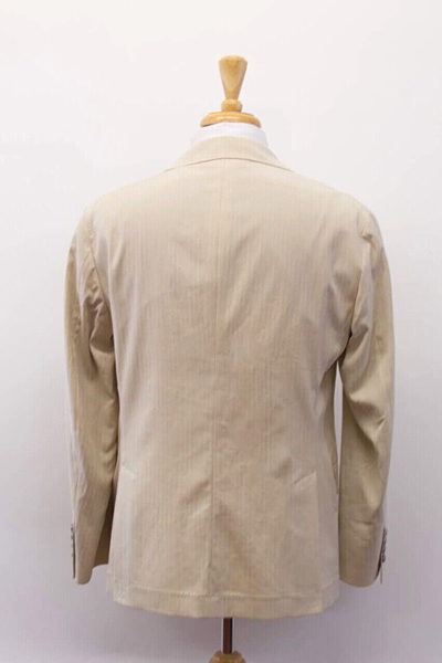 Pre-owned Brunello Cucinelli $5395  Men's Herringbone Sport Coat With Logo Buttons A228 In Beige