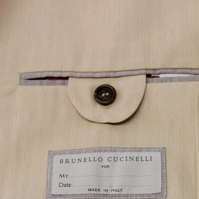 Pre-owned Brunello Cucinelli $5395  Men's Herringbone Sport Coat With Logo Buttons A228 In Beige