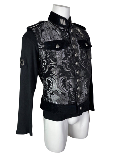 Pre-owned Shrine Goth Royal Marine Silver Vest Jacket Military Uniform Band Steampunk In Silver And Black