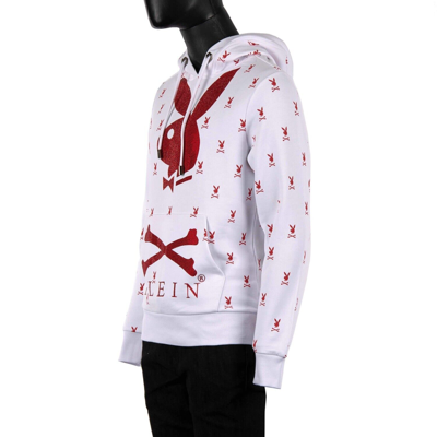 Pre-owned Philipp Plein X Playboy Crystals Bunny Logo Print Hoodie Sweater White Red 08370