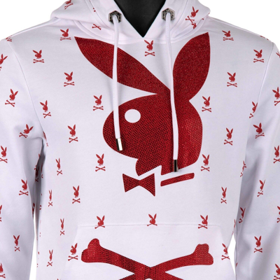 Pre-owned Philipp Plein X Playboy Crystals Bunny Logo Print Hoodie Sweater White Red 08370