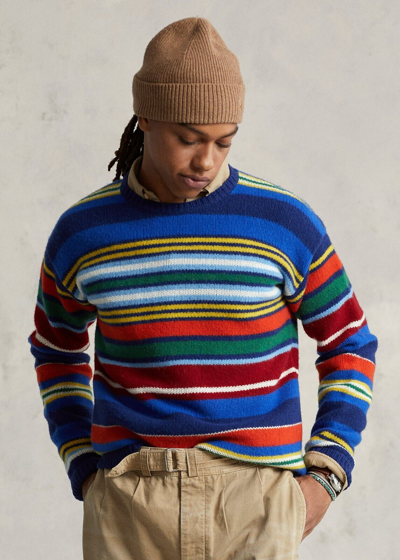 Pre-owned Polo Ralph Lauren Vtg Retro 100% Wool Rainbow Striped Colorblocked Knit Sweater