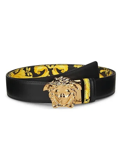 Pre-owned Versace Medusa Black/gold Buckle Reversible Leather Belt Size 130 (52")$625