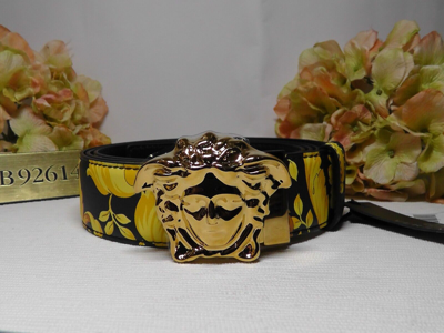 Pre-owned Versace Medusa Black/gold Buckle Reversible Leather Belt Size 130 (52")$625