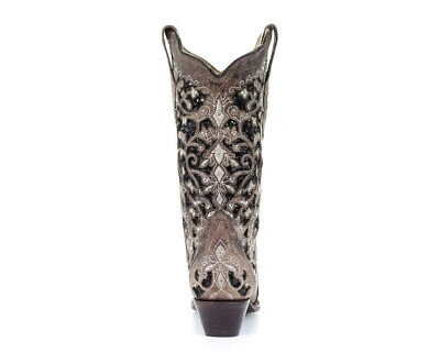 Pre-owned Corral Boots Corral Womens Brown Inlay & Flowered Embroidery & Studs & Crystals (a3569-ld)