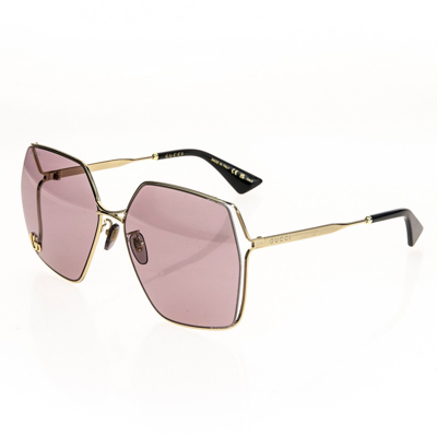 Pre-owned Gucci Gold Logo Rose Purple 0817 Oversized Retro Gg0817s Metal Sunglasses 007