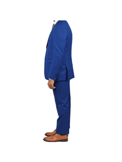 Pre-owned John Varvatos Mens Blue Textured Slim Fit 100% Wool 2 Piece Suit