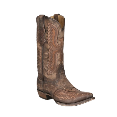 Pre-owned Corral Boots Corral® Men's Distressed Tan Eagle Inlay & Embroidery Snip Toe Boots C3952 In Brown