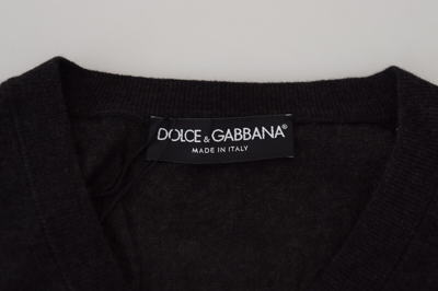 Pre-owned Dolce & Gabbana Sweater Gray Cashmere V-neck Gold Heart It44 /us34/ Xs Rrp $980