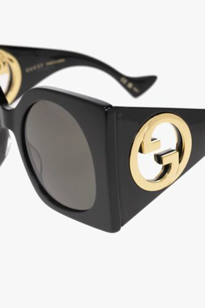 Pre-owned Gucci Gg1254s 001 Gg Logo Black Gold Grey Oversized Woman Sunglasses Authentic In Gray