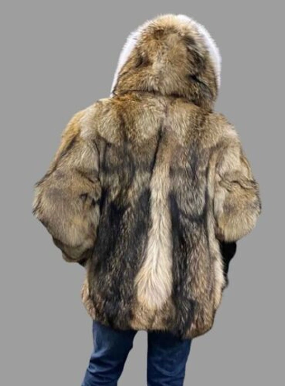 Pre-owned Handmade Real Coyote Fur Jacket Coat All Sizes White Fox Fur Shawl Collar Border Trim