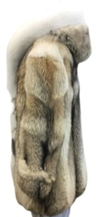 Pre-owned Handmade Real Coyote Fur Jacket Coat All Sizes White Fox Fur Shawl Collar Border Trim