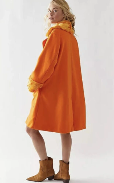 FREE PEOPLE Pre-owned Roxy Wool Coat Fur Collar Trim Front Pockets Oversized Orange M