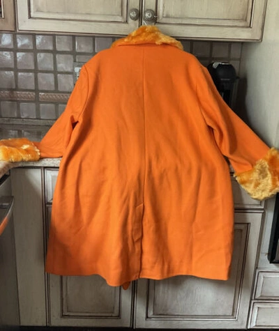 Pre-owned Free People Roxy Wool Coat Fur Collar Trim Front Pockets Oversized Orange M