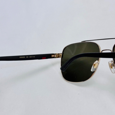 Pre-owned Gucci Stripe 0422 Brown Rubber Gold Square Navigator Unisex Sunglasses Gg0422